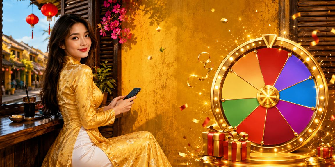 Người phụ nữ mặc áo dài tham gia rút thăm may mắn tại lễ hội Hội An