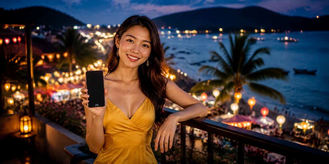 Người dùng trải nghiệm casino di động tại chợ đêm Phú Quốc